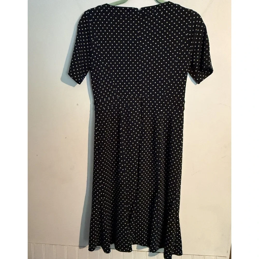 Talbots Size‎ 2 Polka Dot Dress Navy Blue Retro Inspired Feminine Slinky Modest - Picture 5 of 5